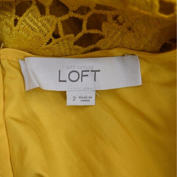 LOFT Womens 2 Yellow Sunflower Lined Lace Mini Dress - Picture 7 of 8